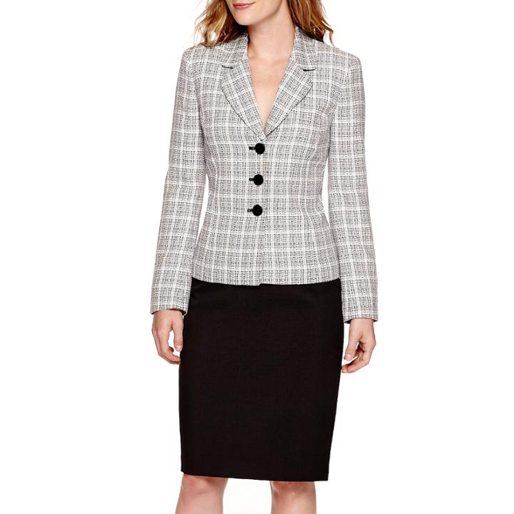Le Suit Multi-plaid Tweed Jacket And Skirt Set