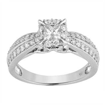 Hallmark Bridal Womens 1 Ct. T.w. Genuine Princess White Diamond 10k Gold Engagement Ring