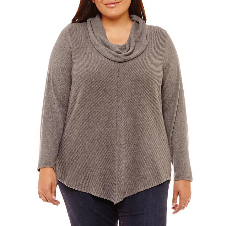 Byer California Long Sleeve Cowl Neck Knit Blouse - Plus