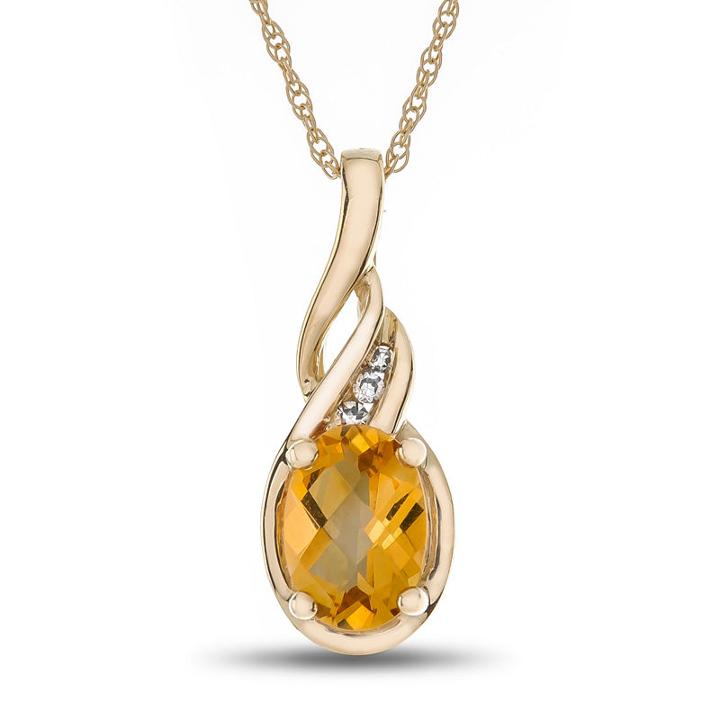 Womens Diamond Accent Genuine Yellow Citrine Pendant Necklace