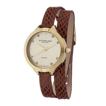 Sthrling Original Womens Diamond-accent Brown Leather Wrap Watch