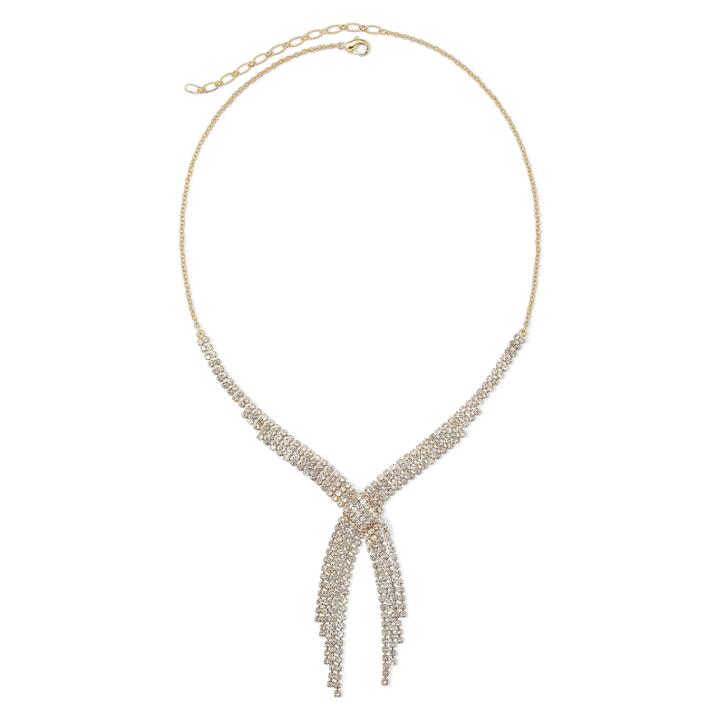 Vieste Crystal Gold-tone Multi-row Tassel Necklace