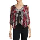 By & By 3/4 Sleeve V Neck Chiffon Blouse-juniors
