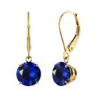 Lab-created Round Blue Sapphire 10k Yellow Gold Leverback Dangle Earrings