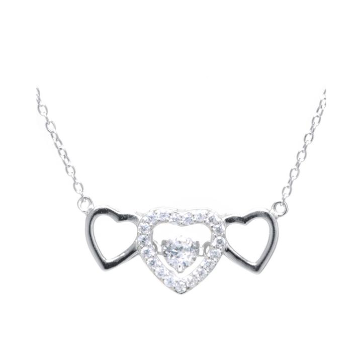Silver Treasures&trade; Cubic Zirconia Sterling Silver Triple Heart Pendant Necklace