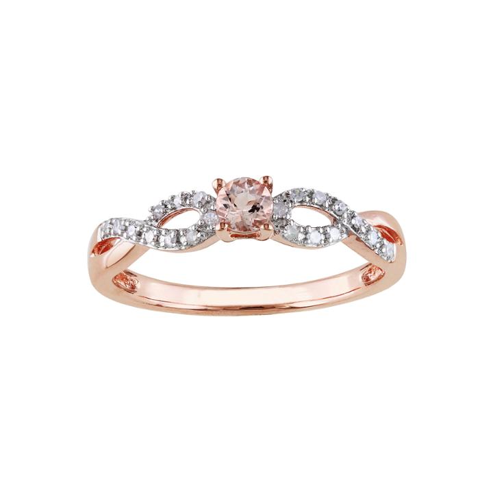 Genuine Morganite And Diamond Crisscross Ring