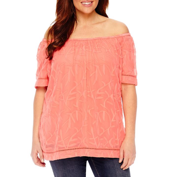 St. John's Bay Short Sleeve Off The Shoulder Blouse - Plus