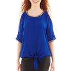 Xoxo Short-sleeve Cold-shoulder Tie-hem Top
