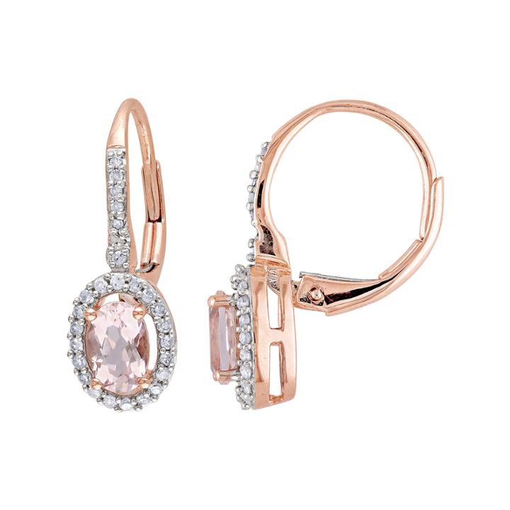Oval Pink Morganite & Diamond Earrings