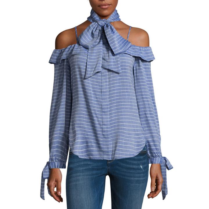 T.d.c Menswear Off The Shoulder Striped Top With Neck Tie