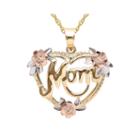 Infinite Gold&trade; 14k Gold Tri-color Mom Flower Heart Pendant Necklace