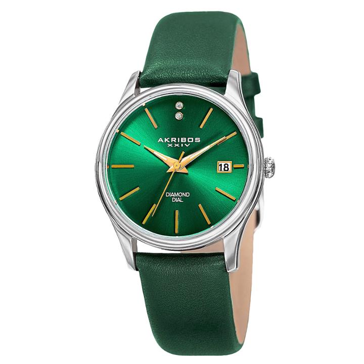 Akribos Xxiv Womens Green Strap Watch-a-879gn