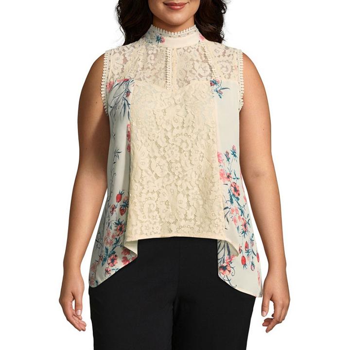 Self Esteem Sleeveless Mock Neck Gauze Blouse-juniors Plus