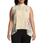 Self Esteem Sleeveless Mock Neck Gauze Blouse-juniors Plus