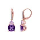 Genuine Amethyst, Rose De France And Diamond-accent Rose Gold Over Silver Earrings