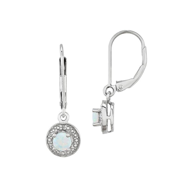 Diamond Accent White Opal Sterling Silver Drop Earrings