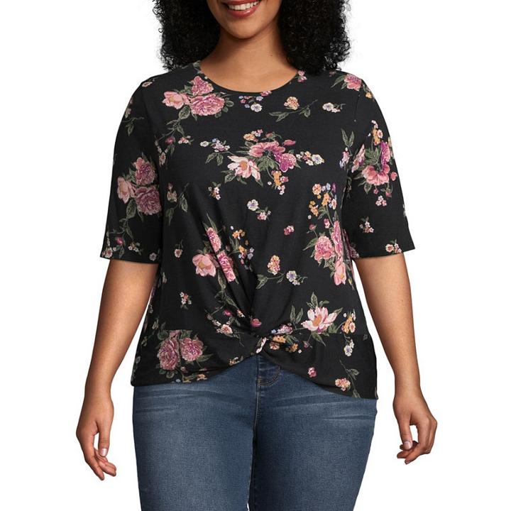 Wallflower Short Sleeve Crew Neck Floral T-shirt-womens Juniors Plus