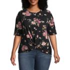 Wallflower Short Sleeve Crew Neck Floral T-shirt-womens Juniors Plus