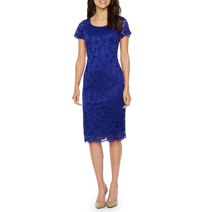 Ronni Nicole Short Sleeve Floral Lace Sheath Dress