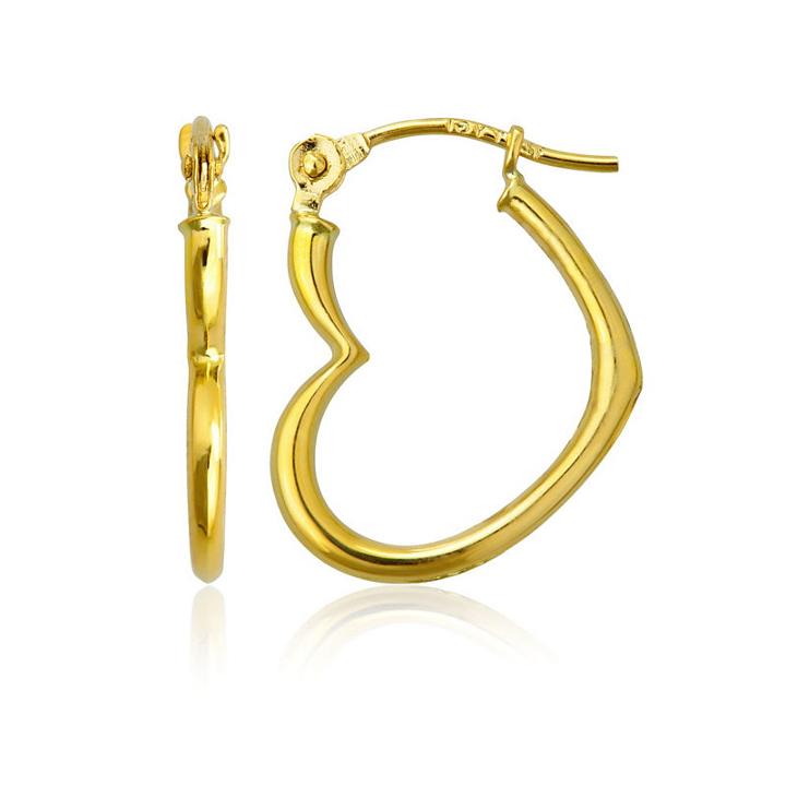 14k Gold 15mm Heart Hoop Earrings