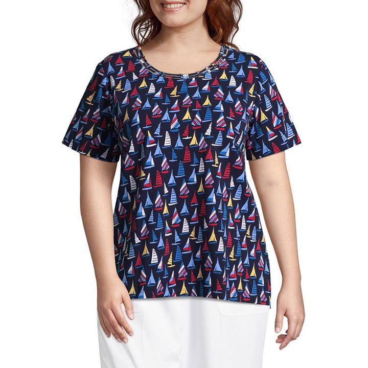 Alfred Dunner America's Cup Scattered Sailboats Tee- Plus