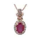 1/7 Ct. T.w. Diamond And Lead Glass-filled Ruby 10k Rose Gold Drop Pendant Necklace