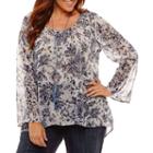 Unity World Wear Long Sleeve Scoop Neck Woven Floral Blouse - Plus