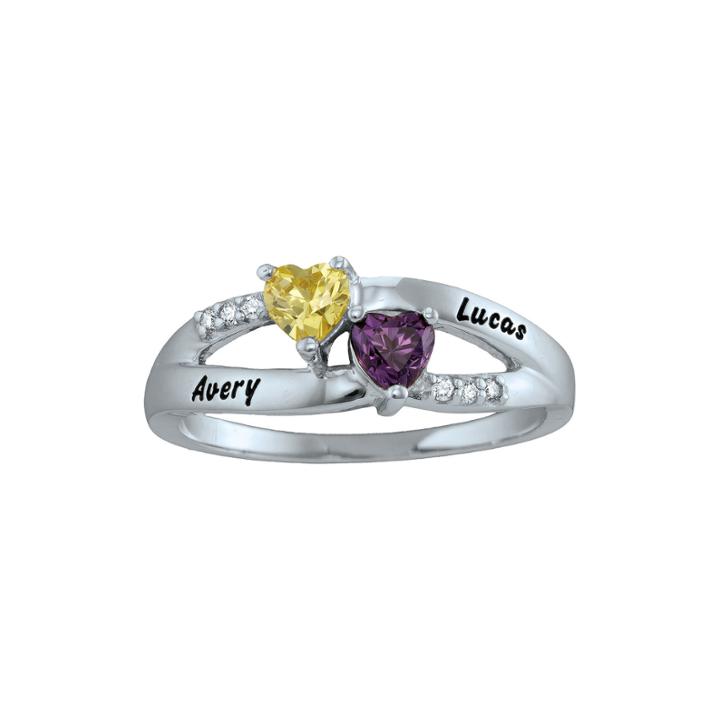Personalized Engraved Simulated Birthstone Heart Split Shank Ring