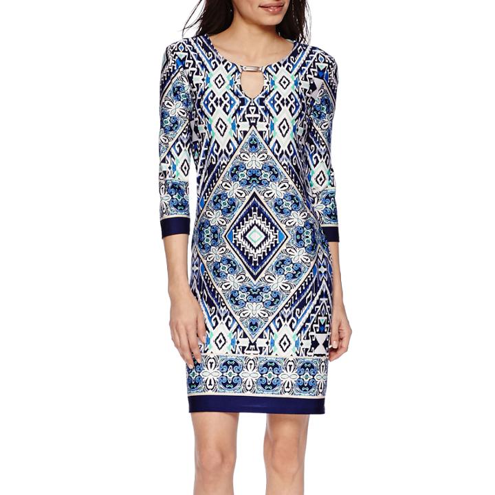 Tiana B. 3/4 Sleeve Keyhole Paisley Sheath Dress