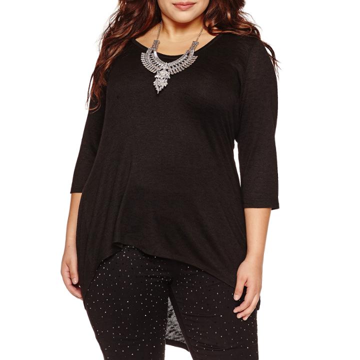 Bisou Bisou 3/4 Sleeve V Neck T-shirt-plus