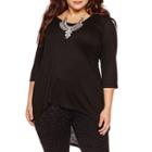 Bisou Bisou 3/4 Sleeve V Neck T-shirt-plus