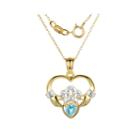 Heart-shaped Genuine Aquamarine And Diamond-accent Claddagh Pendant Necklace