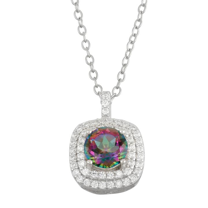 Simulated Mystic Topaz & Cubic Zirconia Sterling Silver Pendant Necklace