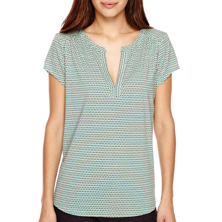 Liz Claiborne Short-sleeve Split-neck Henley T-shirt - Petite