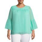St. John's Bay Long Bell Sleeve Blouse With Pleating-plus