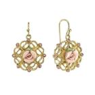 1928 Jewelry Pink Rose And Crystals Gold-tone Drop Earrings