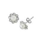 Itsy Bitsy&trade; Simulated Pearl And Crystal Sterling Silver Flower Stud Earrings
