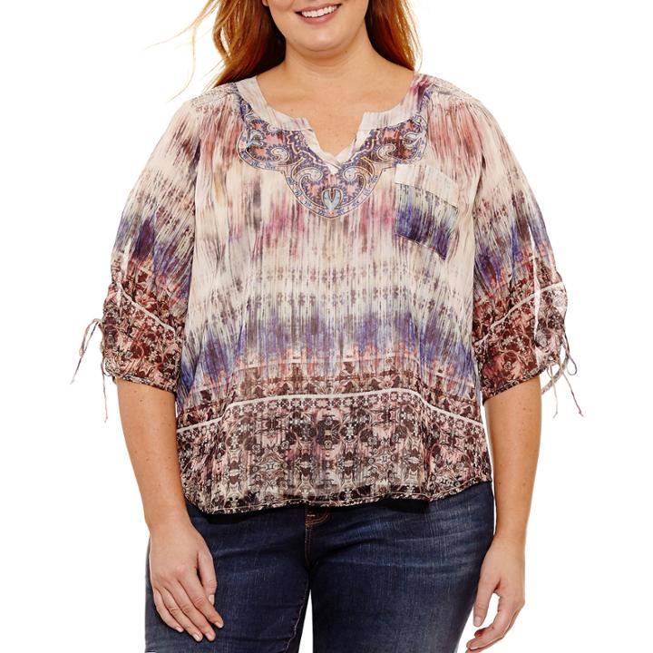 Unity World Wear 3/4 Sleeve Scoop Neck Woven Blouse-plus