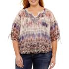 Unity World Wear 3/4 Sleeve Scoop Neck Woven Blouse-plus