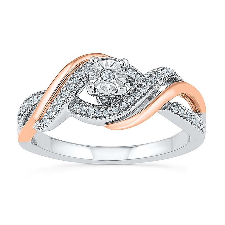 Promise My Love Womens 1/6 Ct. T.w. Round White Diamond Sterling Silver Gold Over Silver Promise Ring