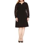 London Times Long Sleeve Fit & Flare Dress-plus