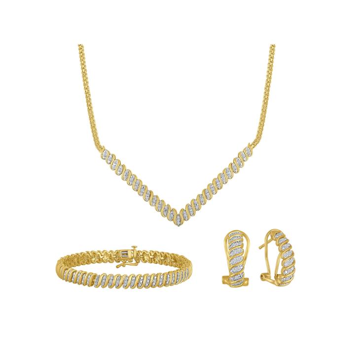 Diamond Blossom 1 C.t.t.w. Diamond 14k Gold Over Brass 3-pc Jewelry Set