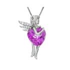 Lab-created Pink And White Sapphire Fairy Sterling Silver Pendant Necklace