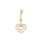 10k Yellow Gold Cubic Zirconia 2 Heart Belly Ring
