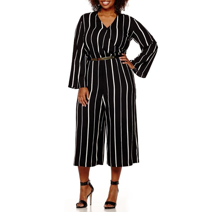 Worthington 3/4 Sleeve Stripe Jumpsuit - Plus