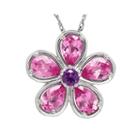 Lab-created Pink Sapphire And Genuine Amethyst Flower Pendant Necklace