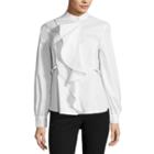 Worthington Long Sleeve Ruffle Front Shirt
