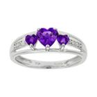 Genuine Amethyst & Diamond-accent Heart-shaped 3-stone 10k White Gold Ring