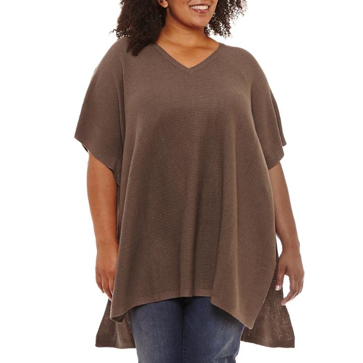 St. John's Bay Rackstitch V-neck Poncho-plus