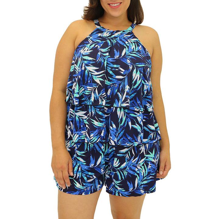 A Shore Fit Tarzana Hi Neck 2 Tier Romper - Plus